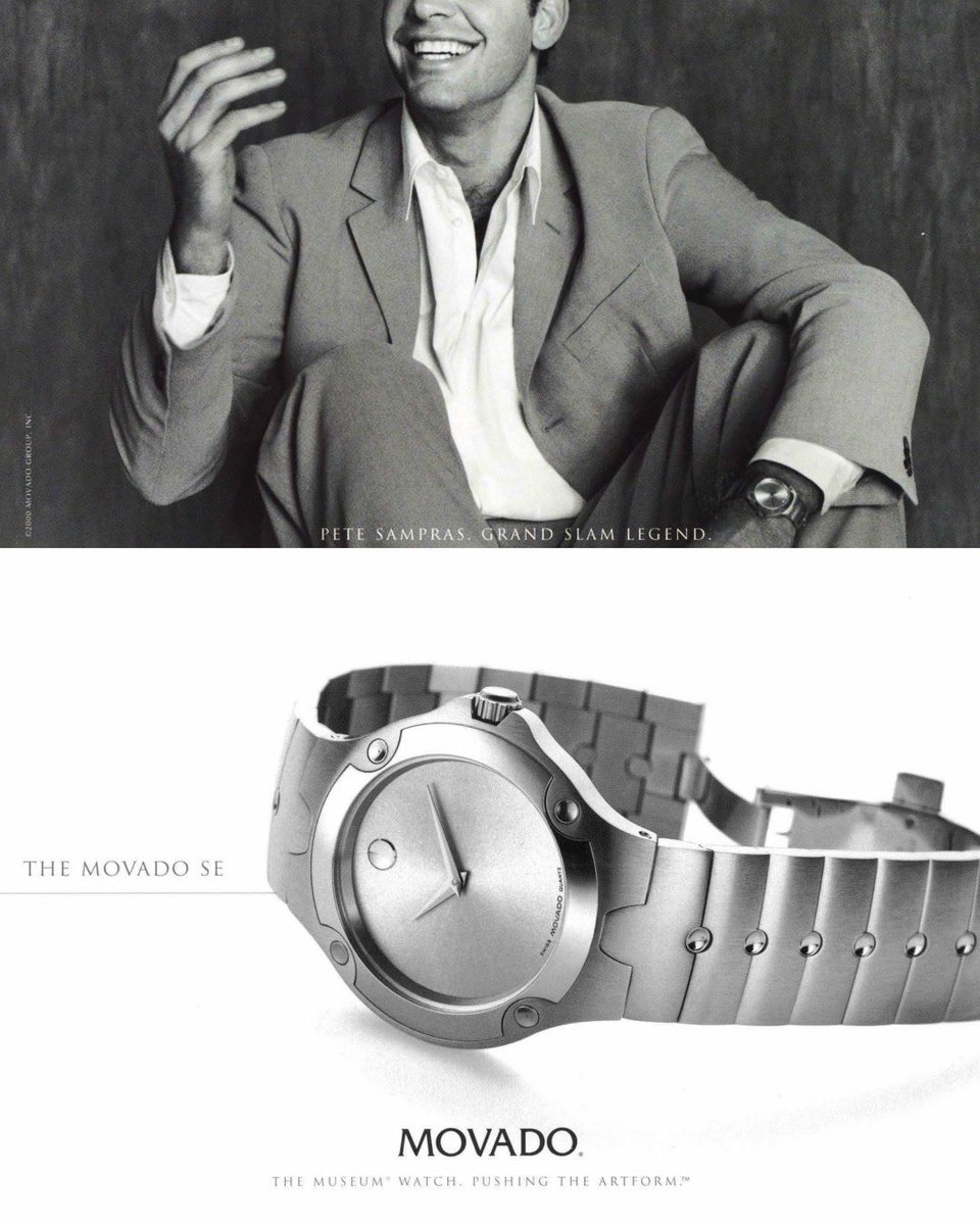 Icons wear icons. Pete Sampras, grand slam legend, debuting the earliest design of the Movado SE watch. #alwaysinmotion