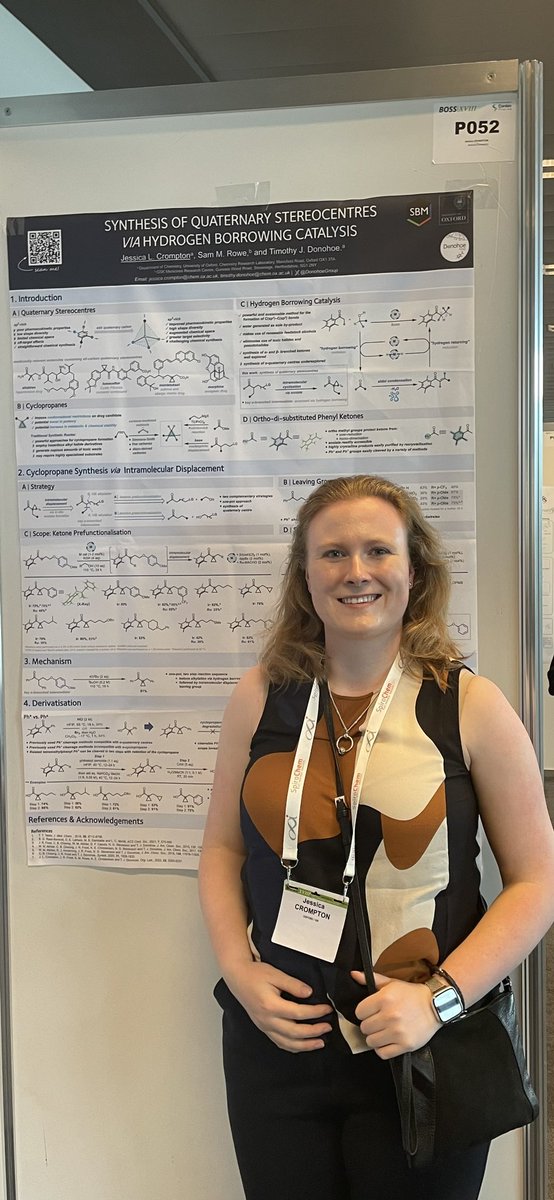 DonohoeGroup's tweet photo. Congratulations to @JessCrompton on being awarded a prize for her poster presentation at BOSS last week! Her poster was selected by the judges from over 300 posters, well done Jess! #BOSSXVIII @OxfordSynthesis https://t.co/LlEuGZjbdV