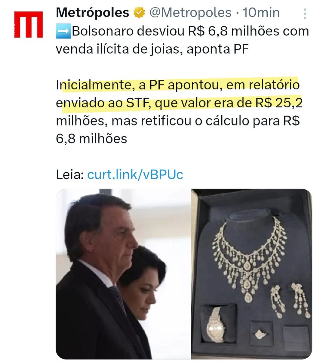 taoquei1's tweet photo. Olha a PF:
Primeiro enviou um relatório dizendo q Bolsonaro teria desviado 25 Mi
Depois, analisou melhor e refez o relatório dizendo q foi 6
Nesse meio tempo toda a mídia já noticiou 25 MI
Todas as joias foram devolvidas a união. 
Ninguém mais fala do aumento da gasolina e do gás https://t.co/0qst6zWmRw