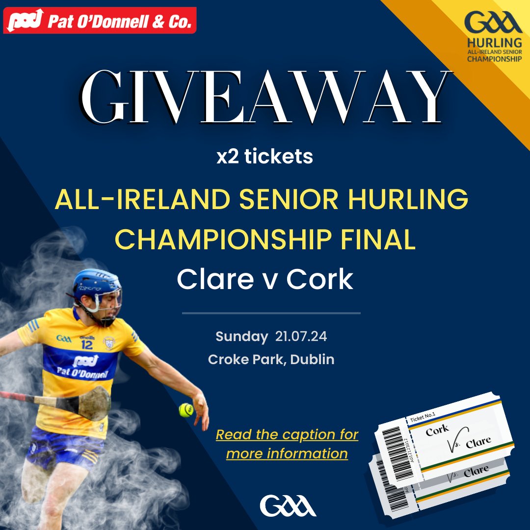 As the proud sponsors of Clare GAA, we are delighted to announce we are giving away 2 tickets to Clare v Cork! 🤩

To enter you must:
•Like this post
•Follow us
•Tag who you will bring in the comments

T&amp;Cs: Competition ends Friday the 19th of July
Multi-platform giveaway