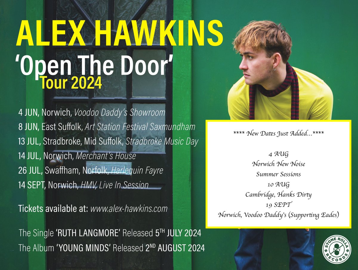 Stone Rolla Records (@stonerollamedia) on Twitter photo Come and see Alex Hawkins live. New dates have just been added to the 'Open The Door' Tour due to public demand.
<a href="/EveningNews/">Norwich Evening News</a> #NewNoise <a href="/Cambslive/">Cambridgeshire Live</a> <a href="/bbcintroducing/">BBC Music Introducing</a> #livemusic Come and see Alex Hawkins live. New dates have just been added to the 'Open The Door' Tour due to public demand.
<a href="/EveningNews/">Norwich Evening News</a> #NewNoise <a href="/Cambslive/">Cambridgeshire Live</a> <a href="/bbcintroducing/">BBC Music Introducing</a> #livemusic