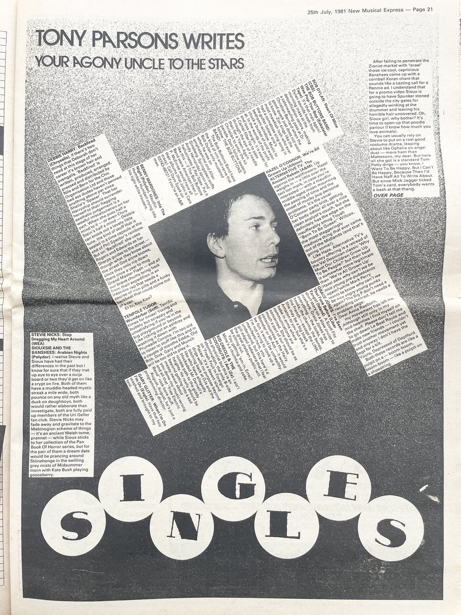nme1980s's tweet image. Grace Jones, Siouxsie &amp;amp; Banshees, Alternative TV, Debbie Harry, Kid Creole, The Belle Stars, Hermine, Noele Gordon, Sprout Head Uprising, and more.
Singles reviewed by Tony Parsons.
New Musical Express, 25 July 1981.