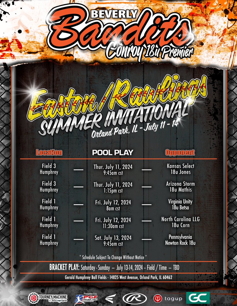 Schedule for Easton Invite 2024