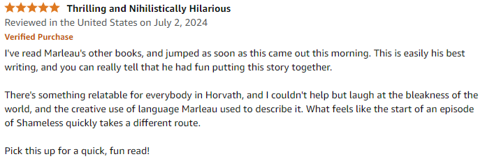 CTMarleau's tweet photo. Now THAT'S a review I like to see!

Pick up your copy of Full Moon Fiesta here: https://t.co/8fqV997n1e

#horror #comedy  #shortstory https://t.co/AxUCr5jUE8