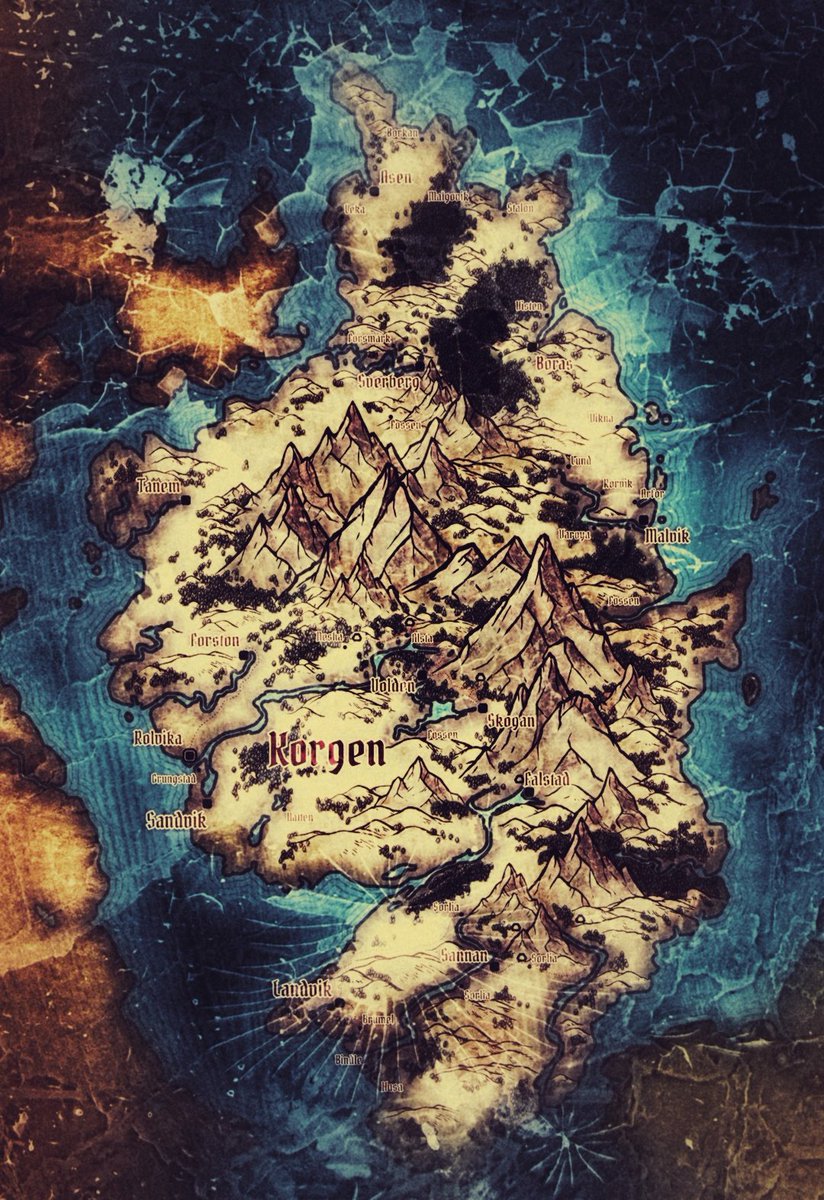 Playing around with styles and features. Experimental version of the Dwarven Nortlabds of Korgen. Drawn in <a href="/inkarnaterpg/">Inkarnate</a>

#fantasymaps #Cartopgraphy #DnD #TTPRG