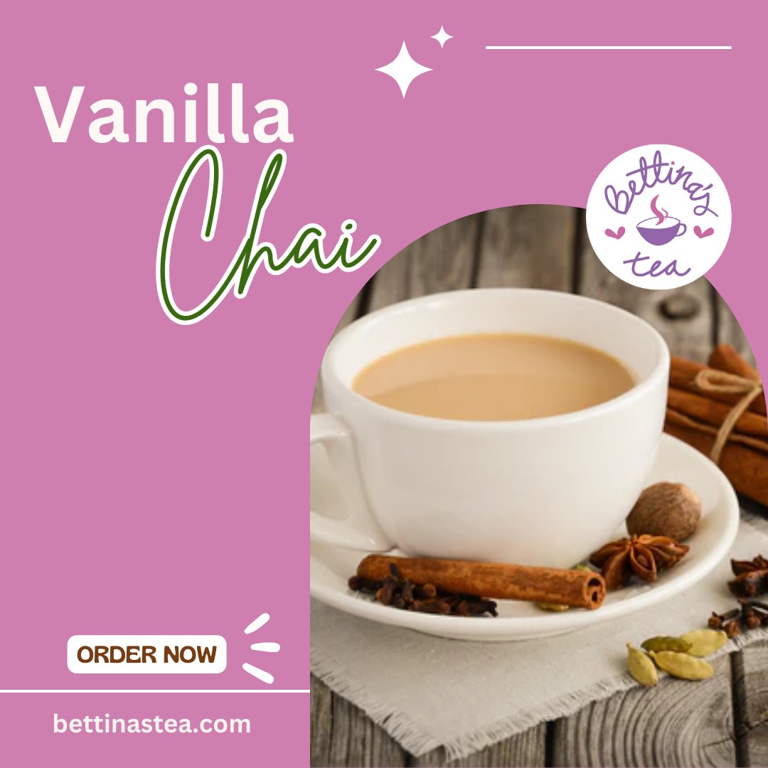 BettinasTea's tweet photo. Savor the aromatic warmth of Vanilla Chai 🌿✨ 

Experience a delightful blend of exotic spices and smooth vanilla, creating a cozy indulgence in every sip. 

🗻🍃Perfect for any time of day, our Vanilla Chai tea promises to comfort and uplift your spirits. https://t.co/Jgo3W7o4Sd