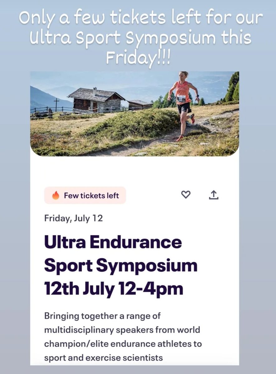 Liz Mahon (@lizzmahon) on Twitter photo Only a few tickets left for our Ultra Sport Symposium this Friday!
Book for FREE now to join us online  👇 #ultramarathon #ultraendurance #sportsnutrition #sportpsychology #ljmu
eventbrite.co.uk/e/ultra-endura… Only a few tickets left for our Ultra Sport Symposium this Friday!
Book for FREE now to join us online  👇 #ultramarathon #ultraendurance #sportsnutrition #sportpsychology #ljmu
eventbrite.co.uk/e/ultra-endura…