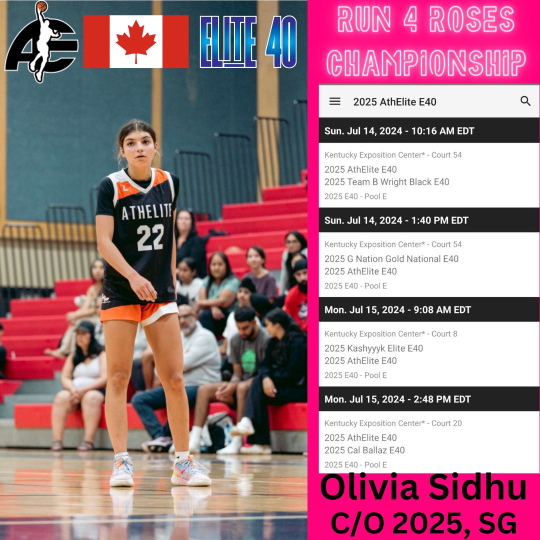 Olivia Sidhu (@olivia__sidhu) on Twitter photo Run 4 Roses Championship Schedule! Louisville, Kentucky <a href="/Elite40League/">Elite 40 League</a> <a href="/athelitebball/">AthElite Basketball</a> <a href="/TFNsRun4Roses/">TFN's Run 4 Roses</a> Run 4 Roses Championship Schedule! Louisville, Kentucky <a href="/Elite40League/">Elite 40 League</a> <a href="/athelitebball/">AthElite Basketball</a> <a href="/TFNsRun4Roses/">TFN's Run 4 Roses</a>