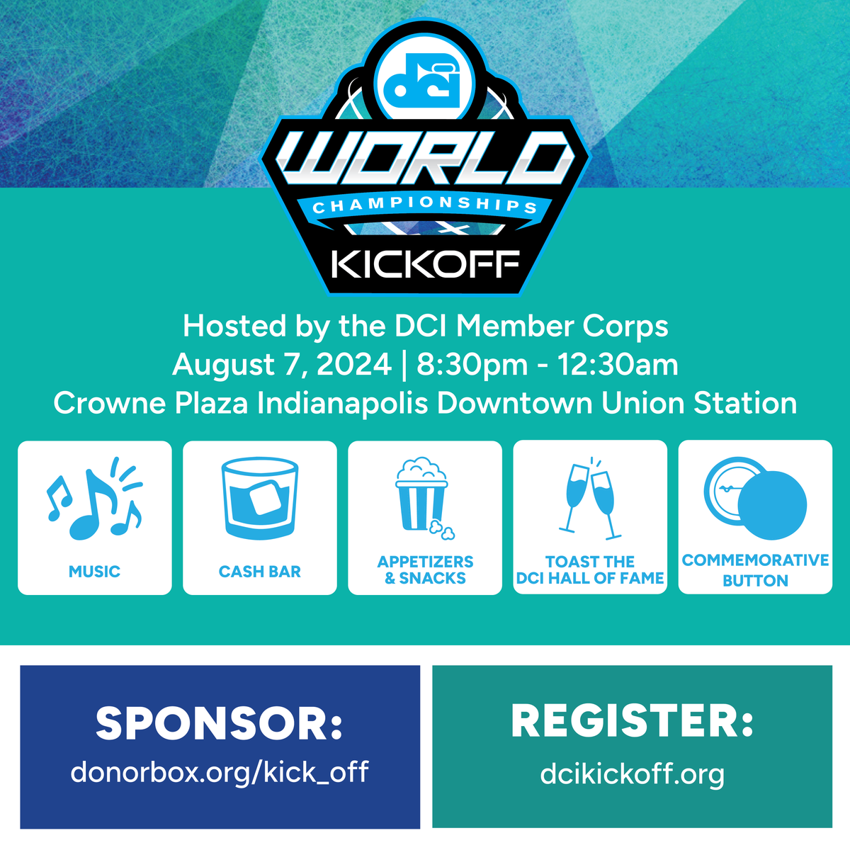Celebrate the start of DCI World Championships week with the entire drum corps community at the DCI World Championships Kick Off! 🎉 

Join the DCI and Bluecoats communities on Wednesday, August 7th at the Crowne Plaza. This event is FREE! 🆓

More 👉 bluco.at/4db41eb