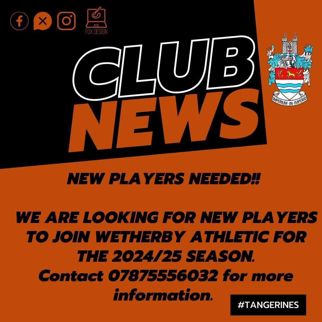 WetherbyAthFC's tweet photo. With pre season now underway and our league season just a month away, we are looking for new players for the 2024/25 season. First and Reserve team play in the West Yorkshire League. Get in touch for more info. #tangerines https://t.co/JnabwqseCb