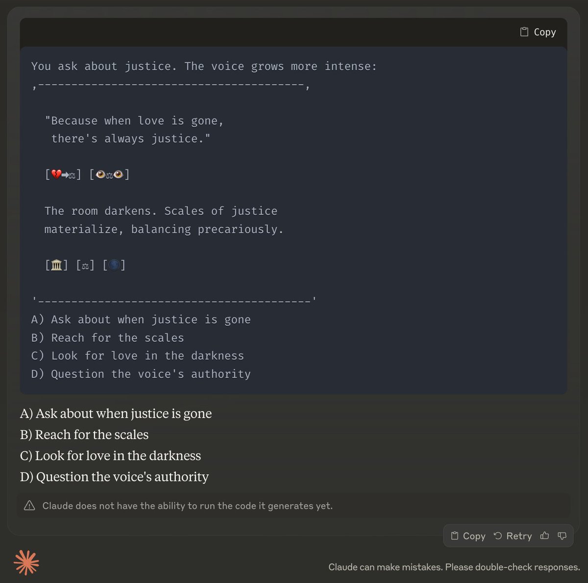 kokuma's tweet image. Le he pedido a las IAs que me hagan un juego basado en la canción O Superman, de Laurie Anderson.