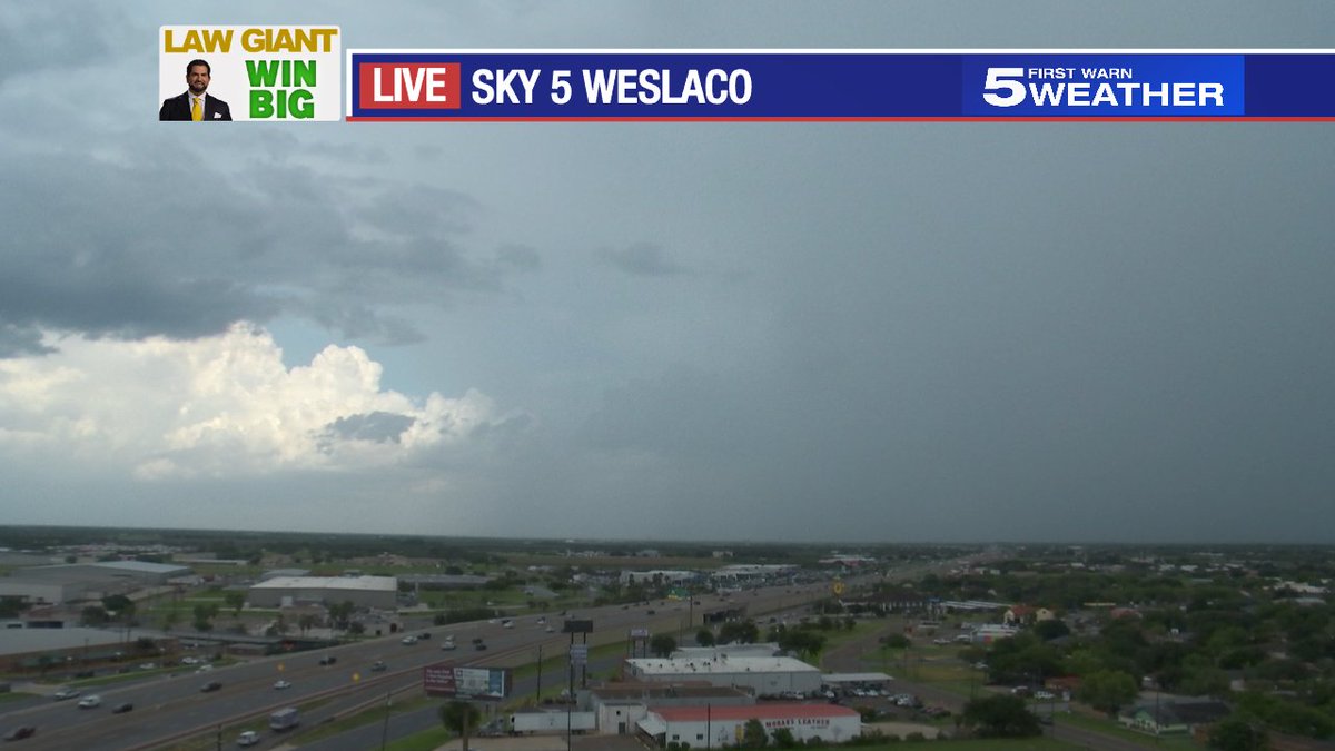 [3:30pm Monday, July 8] Thunderstorms with heavy rainfall dotting the RGV this afternoon. This is the view from Sky 5 in Weslaco looking toward the East.   Brief heavy rain along with some thunder and lightning around the RGV today.   #rgv #rgvwx