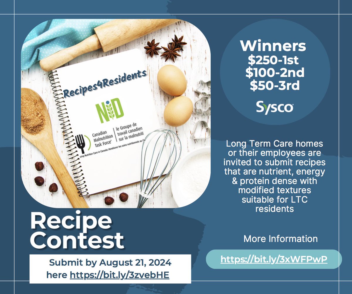 Great opportunity to showcase the great work you do to support nutritional health of residents in #LTC share your recipes with ⁦<a href="/CMTF_GTCM/">CMTF_GTCM</a>⁩ ⁦<a href="/CLRI_LTC/">Ontario Centres for Long-Term Care</a>⁩ ⁦<a href="/Sysco/">Sysco</a>⁩