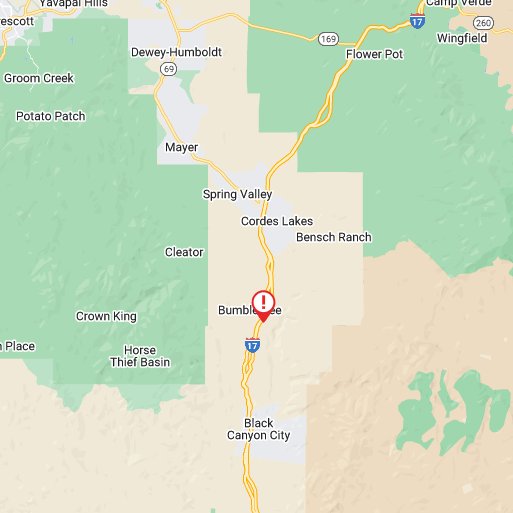 ArizonaDOT's tweet photo. CLOSED: I-17 southbound is closed at milepost 253 near Black Canyon City. The closure is due to a brush fire. There is no estimated reopening time. https://t.co/c8mvmNuyqN