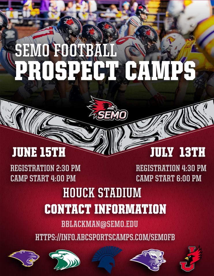 Last week to get signed up for our July 13th Prospect Camp.

Get evaluated by our staff and show off your talents. 

Register today! 

⬇️⬇️⬇️
info.abcsportscamps.com/semofb