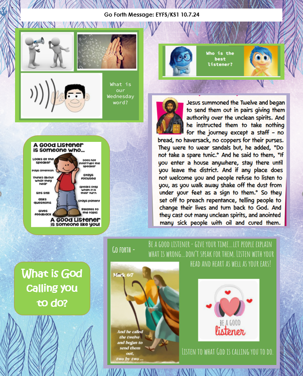 This week, EYFS and KS1 pupils consider the Gospel message of being a good listener. Jesus expected this of his disciples and we can all learn  from these messages.