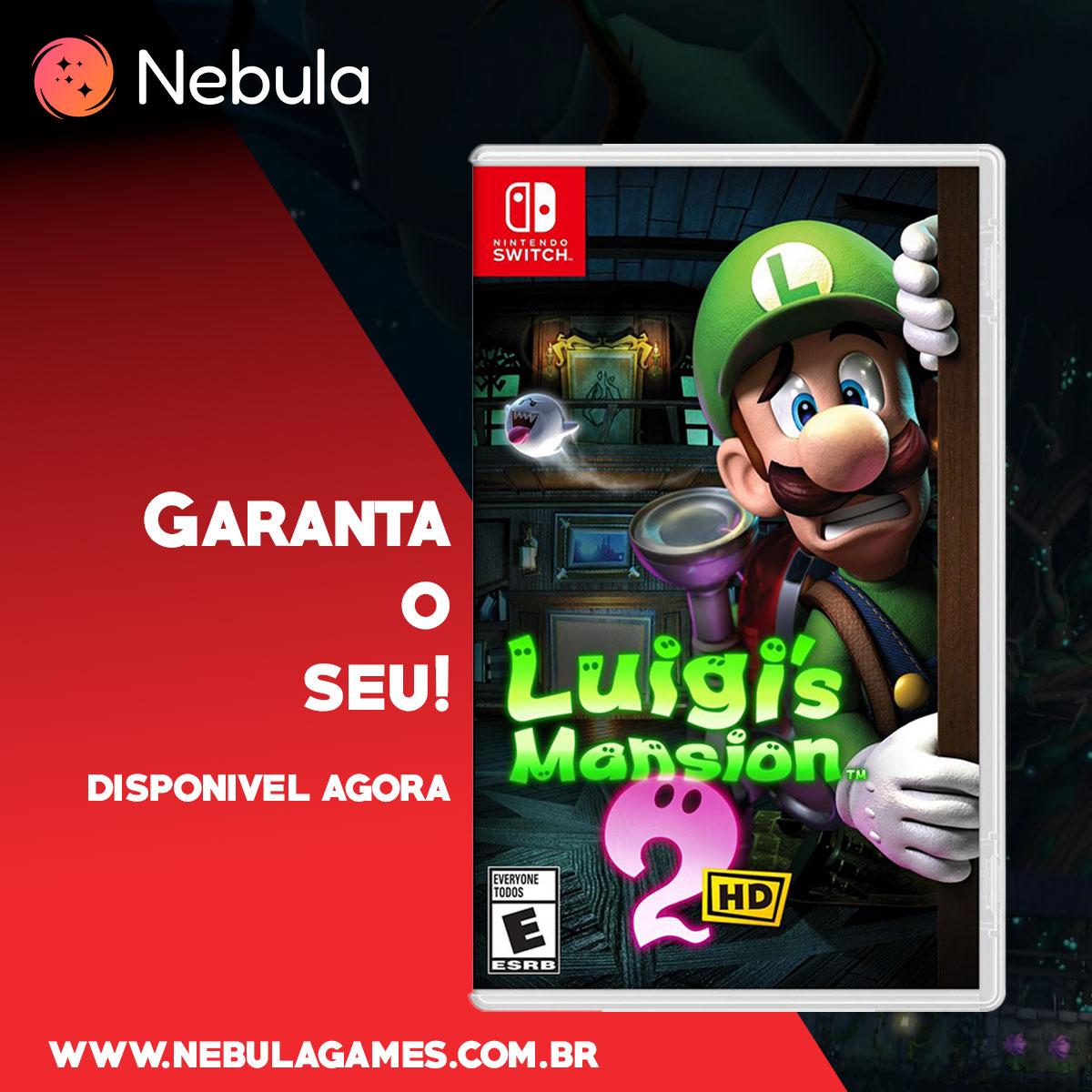 Prepare-se para a aventura mais assustadora do ano! Luigi’s Mansion 2 chegou ao Nebula, trazendo mistérios e fantasmas para você explorar. Junte-se a Luigi nessa jornada épica e descubra segredos do além. Garante o seu na nebulagames.com.br 🌌👻 #LuigisMansion2 #Nebula