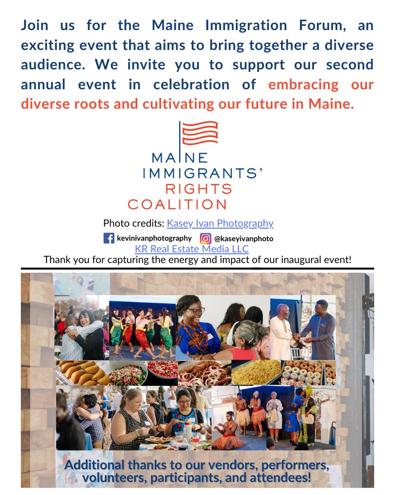 SAVE the DATE!!!
Join us for the Maine Immigration Forum(MiF), an exciting event that aims to bring together a diverse audience!! 
We invite you to support our second annual event in celebration of "Embracing Our Diverse Roots &amp; Cultivating Our Future in Maine."