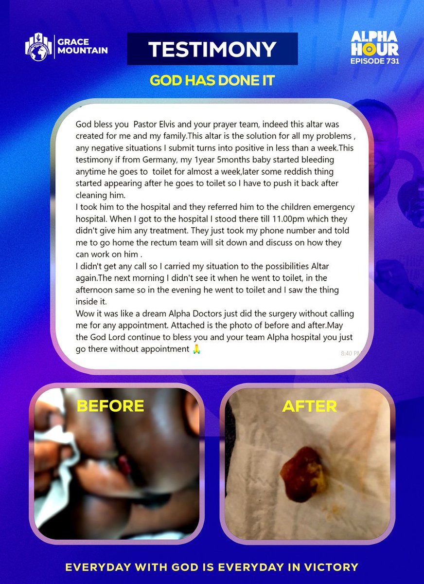 REAgyemang's tweet image. Jesus be glorified forever. After doctors could not figure out a treatment for her child. Healing Jesus performed a supernatural surgery on the child. 

He is completely healed to the glory of the Lord. 

Don’t miss tonight’s encounter on Alpha Hour. 

#AngelsOnAssignment