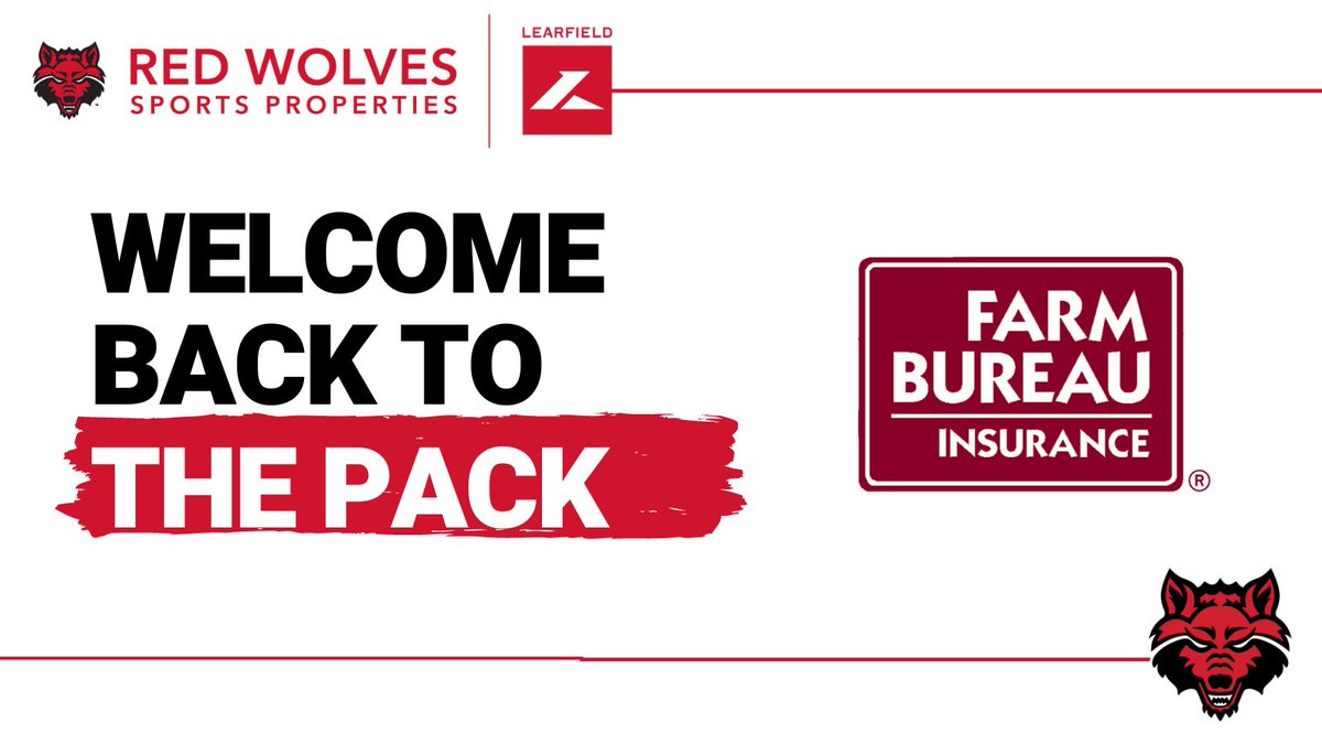 RedWolves_SP's tweet image. Southern Farm Bureau, welcome back to the Pack! We thank you for your continued support of Arkansas State Athletics. #WolvesUp
