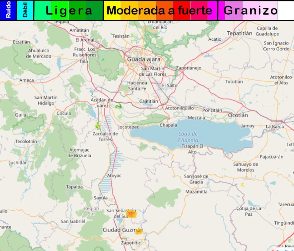 RadarDopplerUdG's tweet photo. Panorama de las condiciones actuales de #Lluvia
Se registran ecos de #lluvia moderada en
#Zapopan
#ZacoalcodeTorres
#ZapotitánHidalgo
#SanSebastiánelSur
#CiudadGuzmán
Continuamos con la vigilancia meteorológica📡
Hora en utc https://t.co/FwOhyVDNWn