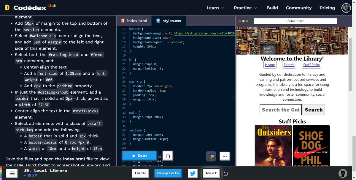insanemito's tweet image. Local Library 📚 #CodédexLocalLibrary @codedex_io 
every day another step closer on my coding journey today was a fight body is not happy brains not happy but im happy with this progress keep pushing folks!