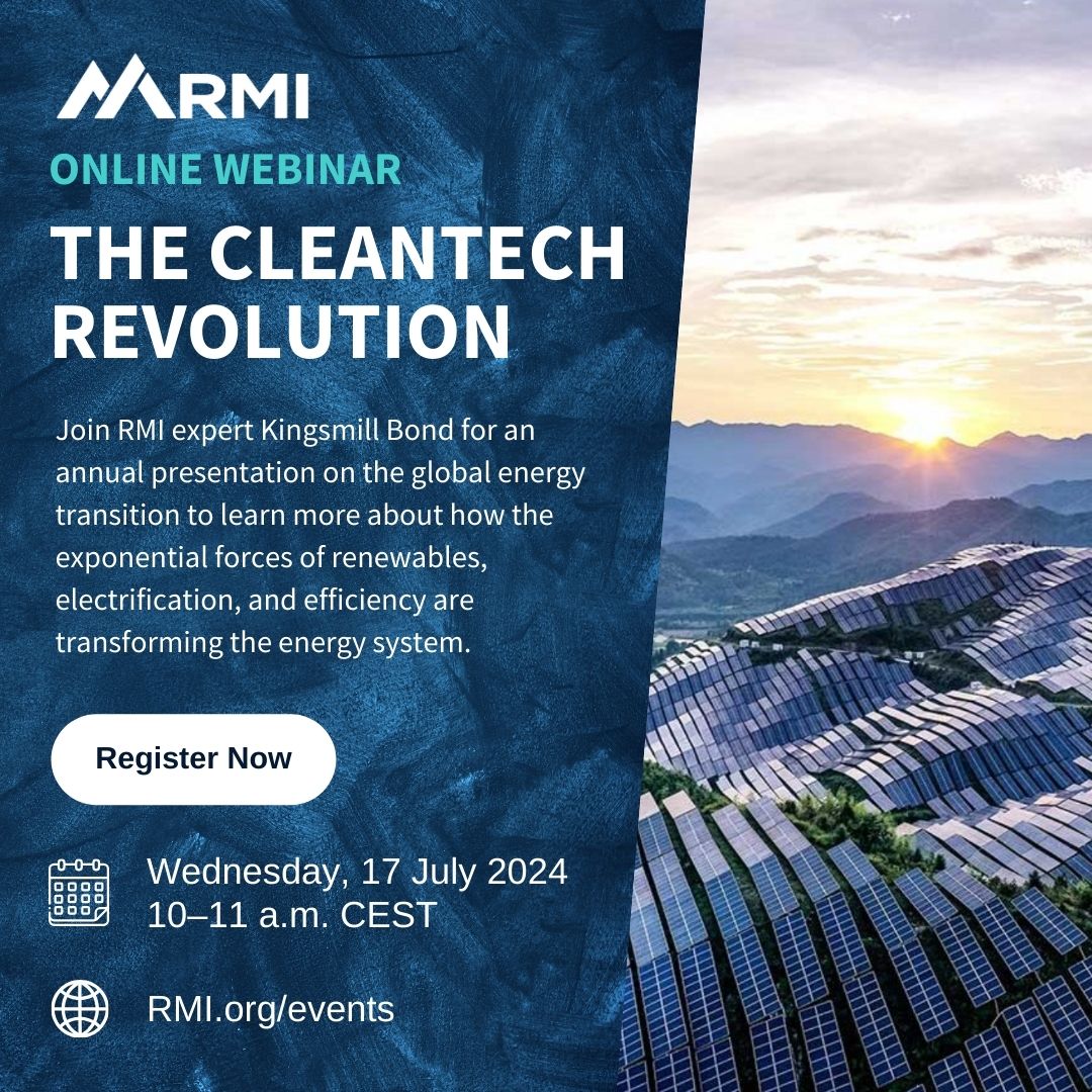 RMI (@rockymtninst) on Twitter photo Cleantech costs are falling, investment is rising, and the energy system is transforming.
On July 17, 10ā11 a.m. CEST, RMIās <a href="/KingsmillBond/">Kingsmill Bond</a> will share the latest updates on the #cleantech revolution.
Register: bit.ly/3XWmXce Cleantech costs are falling, investment is rising, and the energy system is transforming.
On July 17, 10ā11 a.m. CEST, RMIās <a href="/KingsmillBond/">Kingsmill Bond</a> will share the latest updates on the #cleantech revolution.
Register: bit.ly/3XWmXce