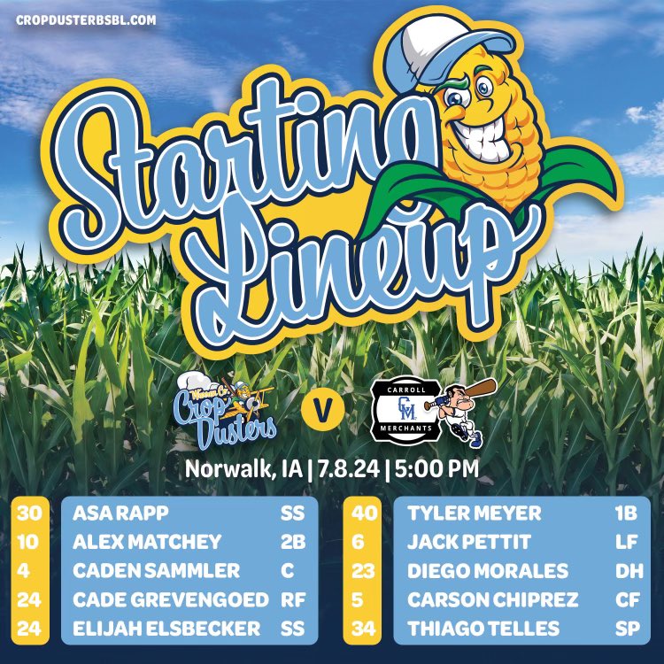 WarrenCoDusters's tweet image. The Crop Dusters host the Carroll Merchants in Norwalk at Fareway Fields today at 5:00 pm. #cropdusters #getdusted