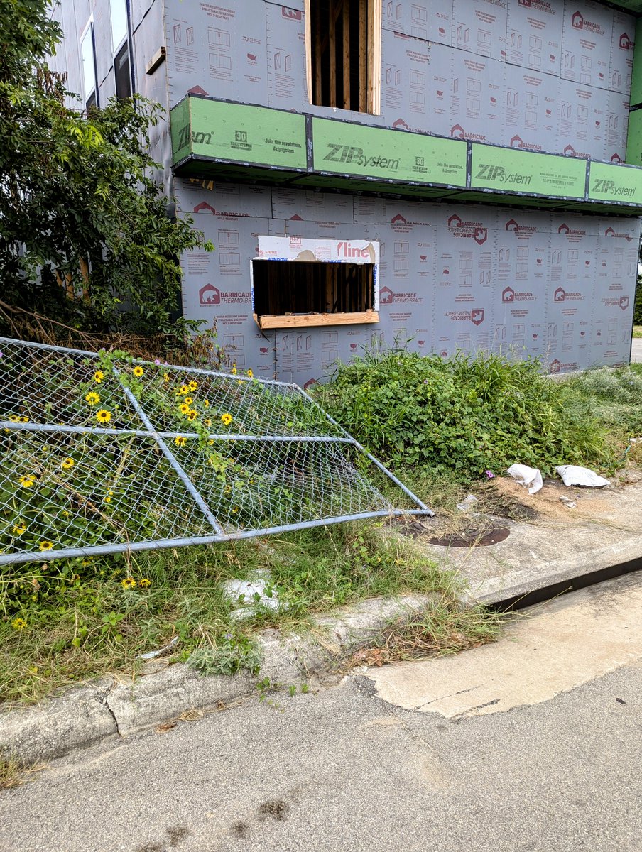 UPDATE on the illegal build at 412 S. Hackberry:  It's now a dangerous structure, open to the elements, and abandoned. It appears that folks are now looting it, with some (illegally) installed windows being ripped from the walls.  The sidewalks are completely covered.