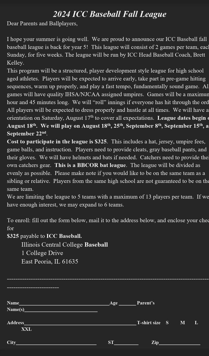 CheckoutJMarsh's tweet photo. ICC Fall Baseball League. You can call/txt or email Bkelley@icc.edu ICC Baseball Coach Brett Kelley to have the form sent to you. https://t.co/f2XgegOTVL