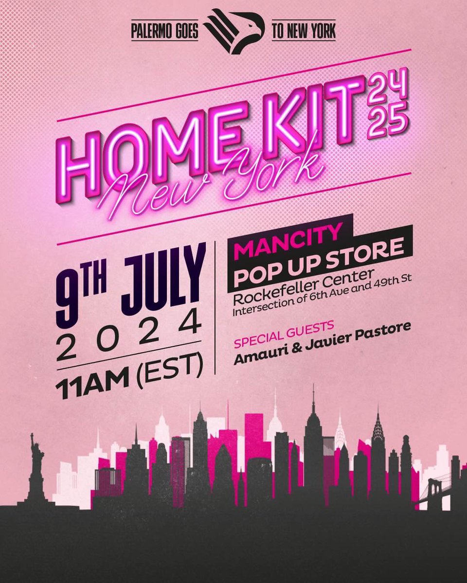 #Palermo fans: do you live near NYC? The Rosanero will be presenting their new kits for the upcoming season tomorrow at a pop up shop in Rockefeller Center with several club legends such as Javier Pastore and Amauri!