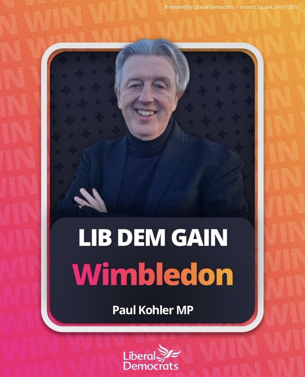 It’s taken me a few days to process what an amazing election this has been. It was an honour to witness (and be a small part of) decades worth of hard work culminating in <a href="/PaulKohlerSW19/">Paul Kohler🔶MP for Wimbledon</a> being elected with a 12,000 majority ! So proud my hometown now has a brilliant Lib Dem MP 🔶