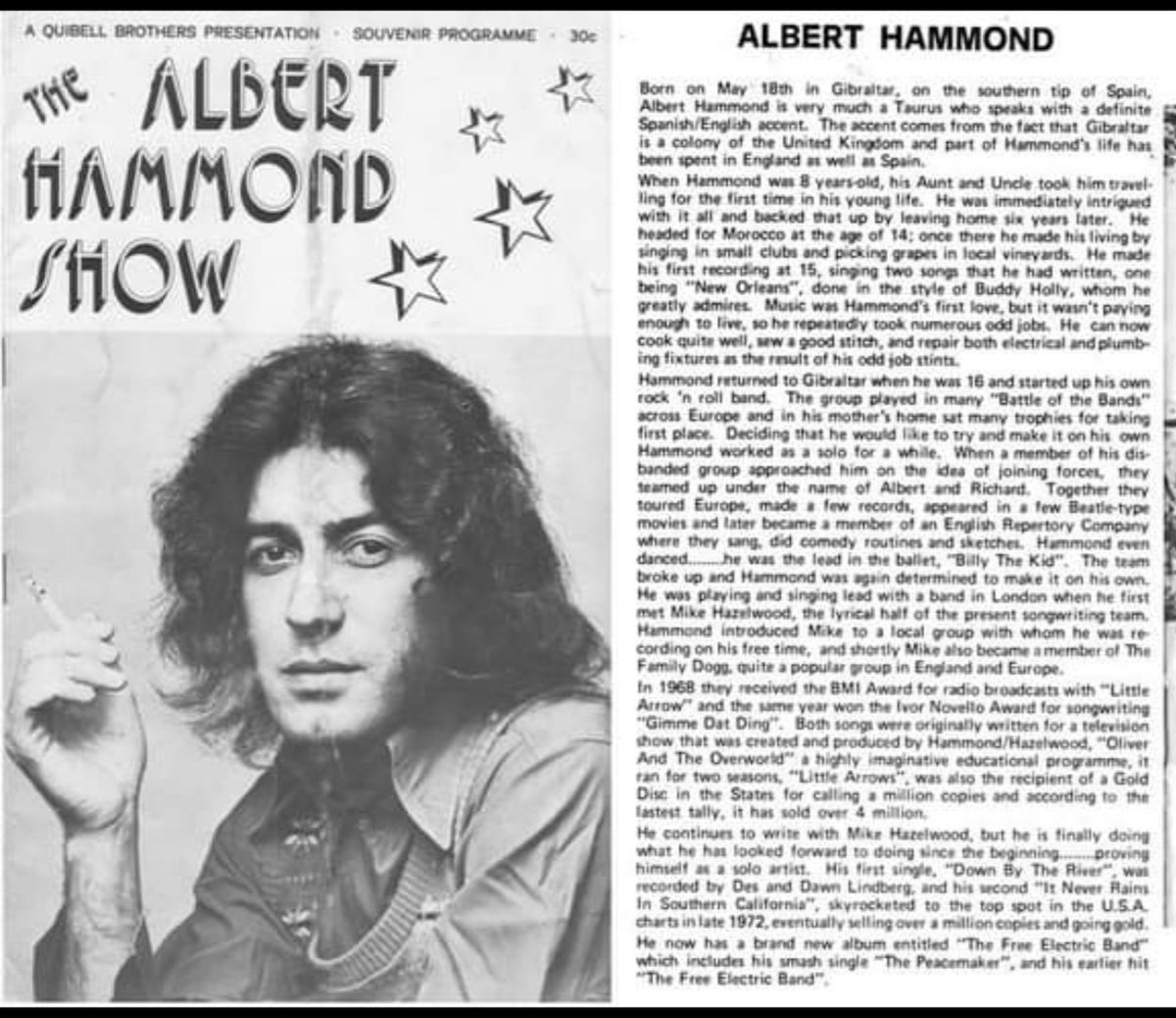 FCAlbertHammond's tweet image. A jewel - souvenir programme from the early 70's  🌟🌟🌟🌟🌟 
#LookingBack #AlbertHammond #BodyofWork