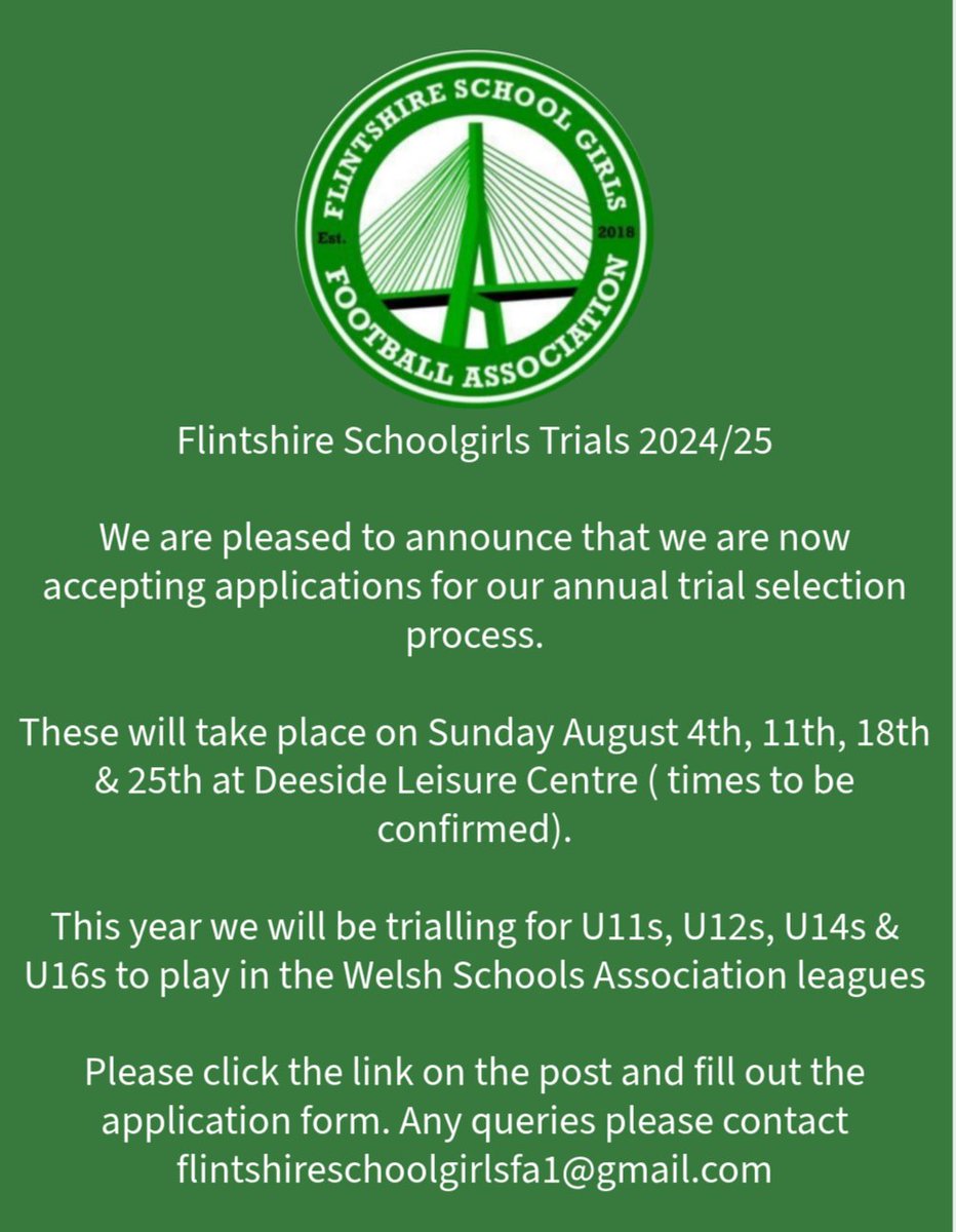 FlintGirlsFA's tweet image. We are very happy to announce our trials for the forthcoming season to register a player simply click the link below and fill out the form
forms.gle/RngzsK7rSTfKu6…