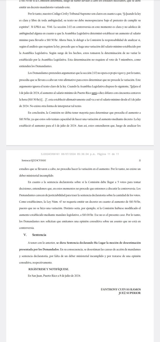 AHORA: El juez Anthony Cuevas Ramos desestima la demanda presentada por 7 organizaciones empresariales que cuestionaron la validez del alza al salario mínimo a $10.50 la hora vigente desde el 1 de julio.

Los detalles y reacciones en breve por indiario.com