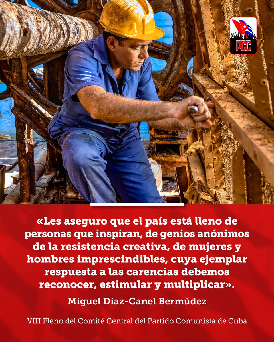 🗣️| Presidente <a href="/DiazCanelB/">Miguel Díaz-Canel Bermúdez</a> en el #VIIIPlenoCC: 

“Les aseguro que el país está lleno de personas que inspiran, de genios anónimos de la resistencia creativa, de mujeres y hombres imprescindibles”.

🔗| presidencia.gob.cu/es/noticias/di…
.
.
.
#Cuba 🇨🇺