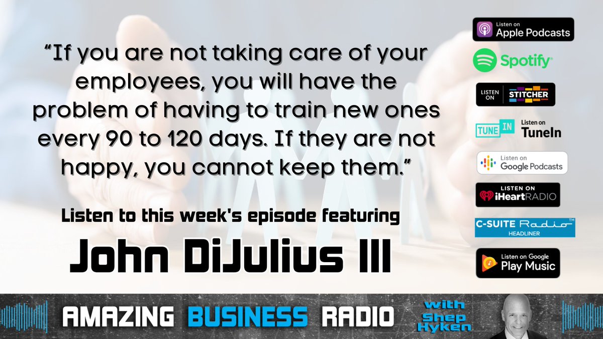 Shep Hyken (@hyken) on Twitter photo Are you ready for the employee experience revolution?
Tune in to Amazing Business Radio with <a href="/JohnDiJulius/">John DiJulius | Best-Selling Author</a>, Founder and Chief Revolution Officer of <a href="/dijuliusgroup/">The DiJulius Group</a>.
Tune in! hyken.com/amazing-busineโฆ #customerservice #customerexperience #CX Are you ready for the employee experience revolution?
Tune in to Amazing Business Radio with <a href="/JohnDiJulius/">John DiJulius | Best-Selling Author</a>, Founder and Chief Revolution Officer of <a href="/dijuliusgroup/">The DiJulius Group</a>.
Tune in! hyken.com/amazing-busineโฆ #customerservice #customerexperience #CX