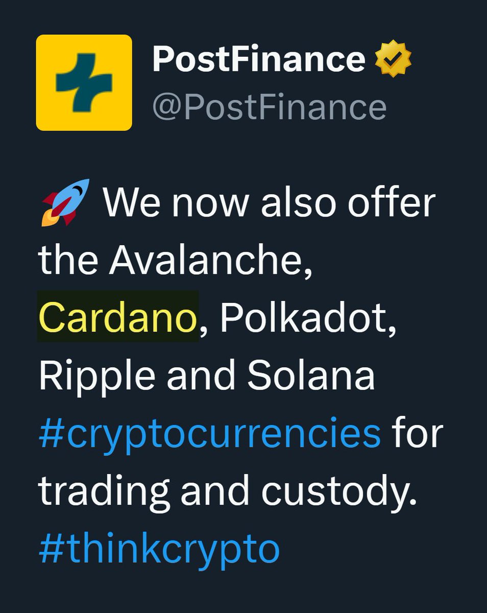 Fun Fact: when I was at Ethereum, Postfinance was actually one of our first  banking partners. They were always nice and easy to work with.