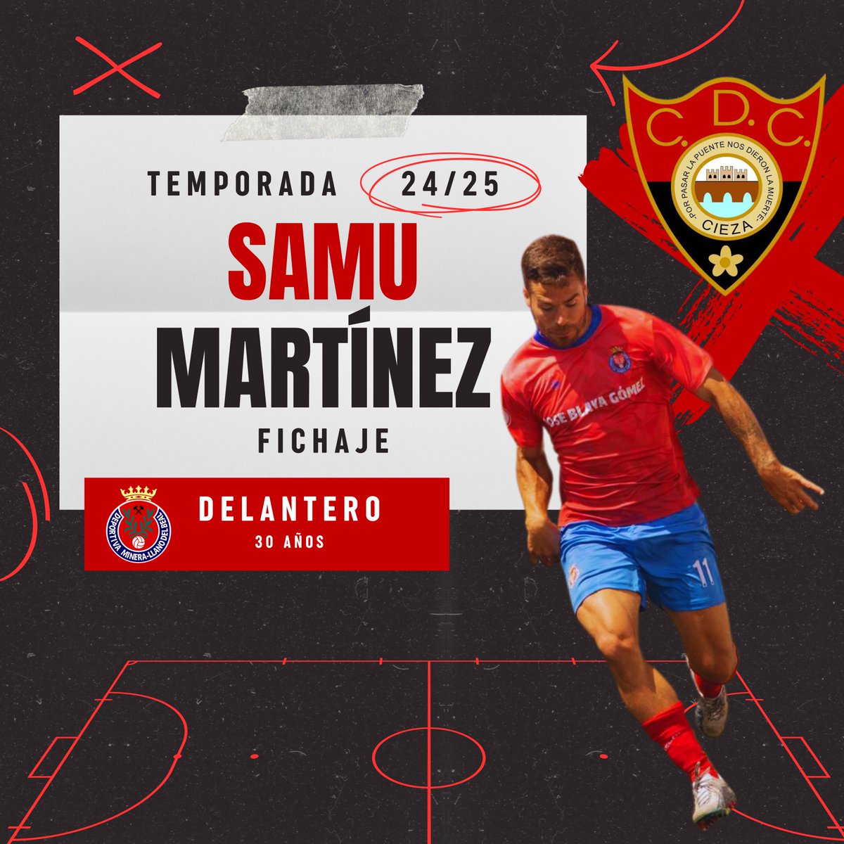 ¡Atención, Esparteros! 🎉 

Anunciamos el fichaje de Samu, procedente de <a href="/DeportivaMinera/">Club Deportiva Minera</a>. ⚽️🔥 

Su talento se une a nuestras filas para llevarnos a lo más alto. ¡Bienvenido, Samu! 💪🔴⚫️ 
#OrgulloEspartero #VamosCieza 
<a href="/Samumartinez30/">samu</a>