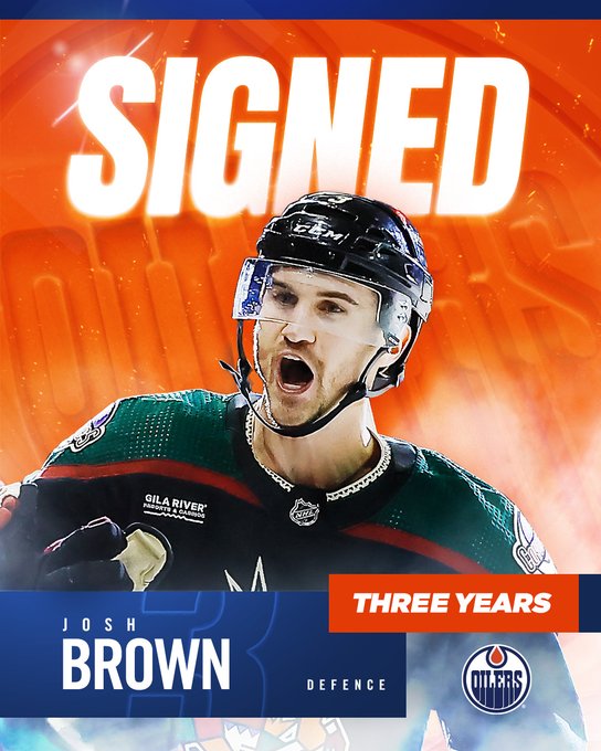 Graphic saying "Josh Brown signed three years" with a photo.