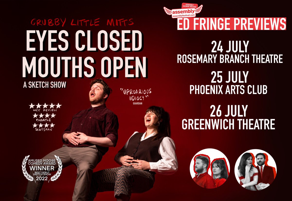 Grubby Little Mitts is BACK with a brand new sketch show!! 

Previewing in London before heading to <a href="/edfringe/">Edinburgh Festival Fringe</a> <a href="/AssemblyFest/">Assembly Festival</a> 🎉 

Catch us at <a href="/RosieBTheatre/">Rosemary Branch</a>, <a href="/phoenixartsclub/">Phoenix Arts Club</a> in a double bill with <a href="/katiepritchards/">Katie Pritchard 🕺☀️🦭🌈 #DISCOBALL</a> AND at <a href="/GreenwichTheatr/">Greenwich Theatre</a> very soon! 

🎟️ 👉🏼 linktr.ee/nixbrowncomedy