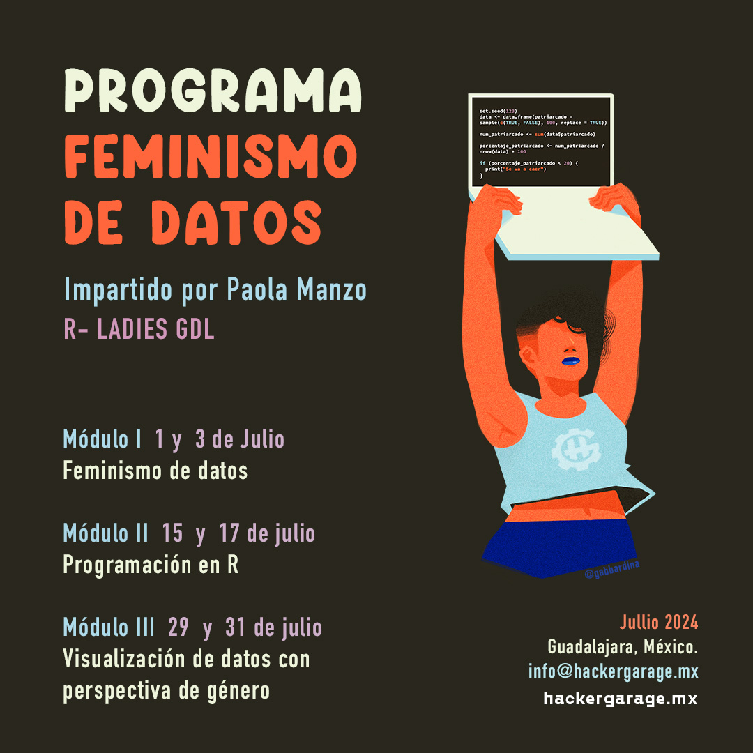 HackerGarage's tweet photo. Hoy comenzamos este hermoso programa de #FeminismoDeDatos que llevamos a cabo con @RLadiesGDL .
¡Se viene un mes de mucha investigación, crítica y aprendizaje! https://t.co/oTzUnuTAM8