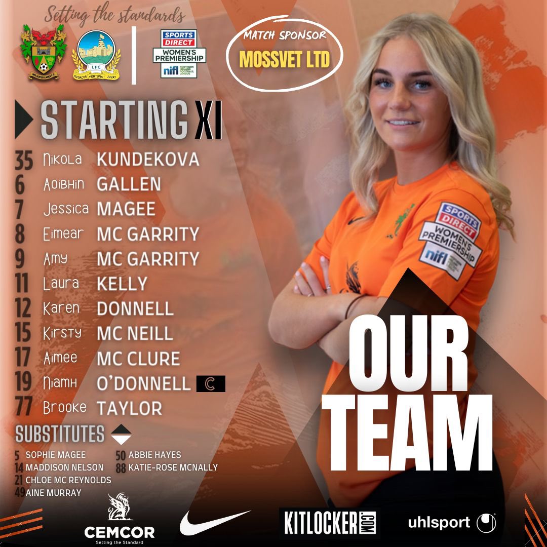 MidUlsterLadies's tweet photo. 🟠 STARTING XI ⚫️

 Mid Ulster Ladies line up Against @LinfieldFCWomen in tonights match of Sports Direct Women’s Premiership.

#MUL
#SPORTSDIRECPREM https://t.co/POlgUYCbXK