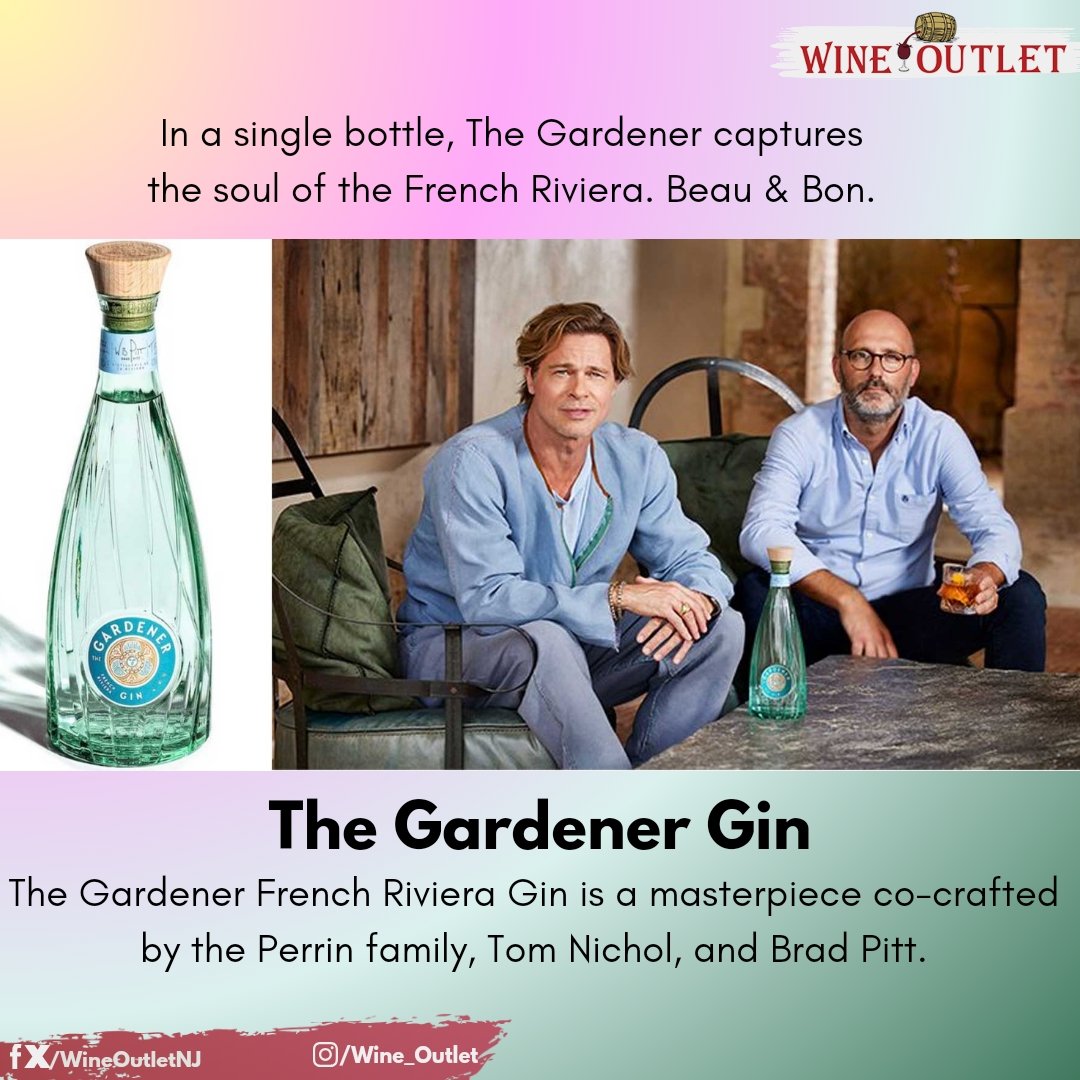 WineOutletNJ's tweet image. Discover The Gardener Gin: a French Riviera masterpiece by the Perrin family, Tom Nichol, and Brad Pitt. Beau &amp;amp; Bon. 🍸✨ #TheGardenerGin #GinLovers #FrenchRiviera #BradPitt @WineOutletNJ