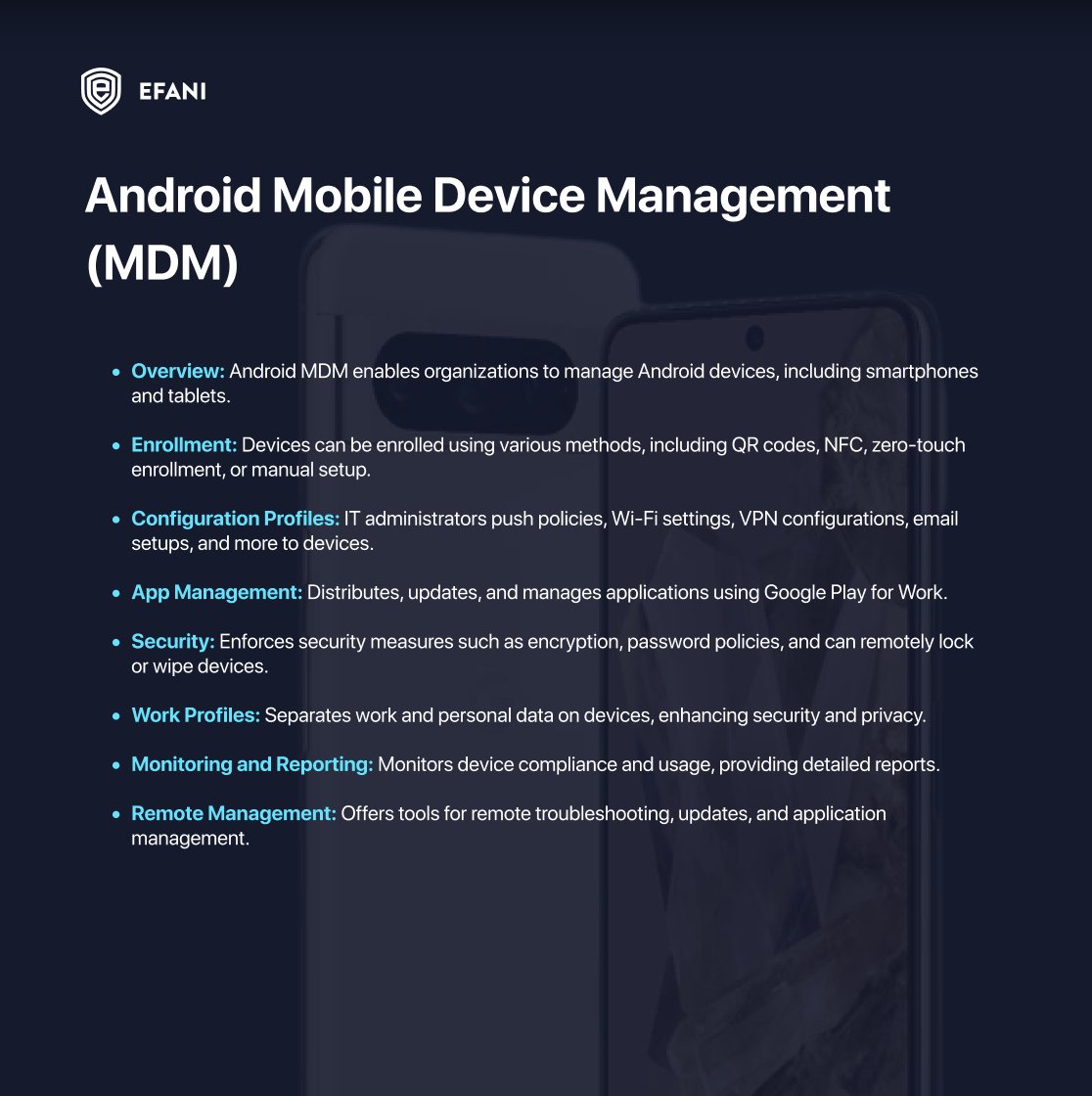 efani's tweet image. Unlock seamless management and top-notch security with Android MDM! Control devices, protect data, and boost productivity effortlessly. 

#AndroidMDM #MobileDeviceManagement #TechSolutions #DataSecurity #EnterpriseMobility