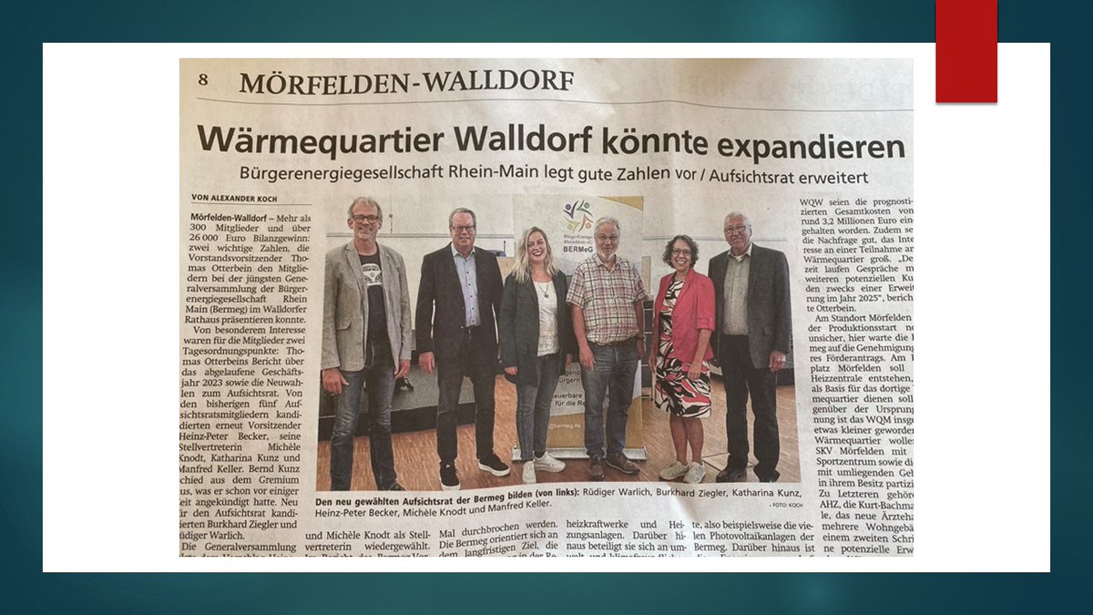 Freue mich sehr auf die nächste Amtszeit als stellvertretende Aufsichtsratsvorsitzende der BürgerEnergieRheinMain eG (#BERMeG)! Erfolgreiches Wärmequartiers Walldorf, steigende Mitgliederzahlen und vieles mehr - wir blicken optimistisch in die Zukunft.  #Energiewende