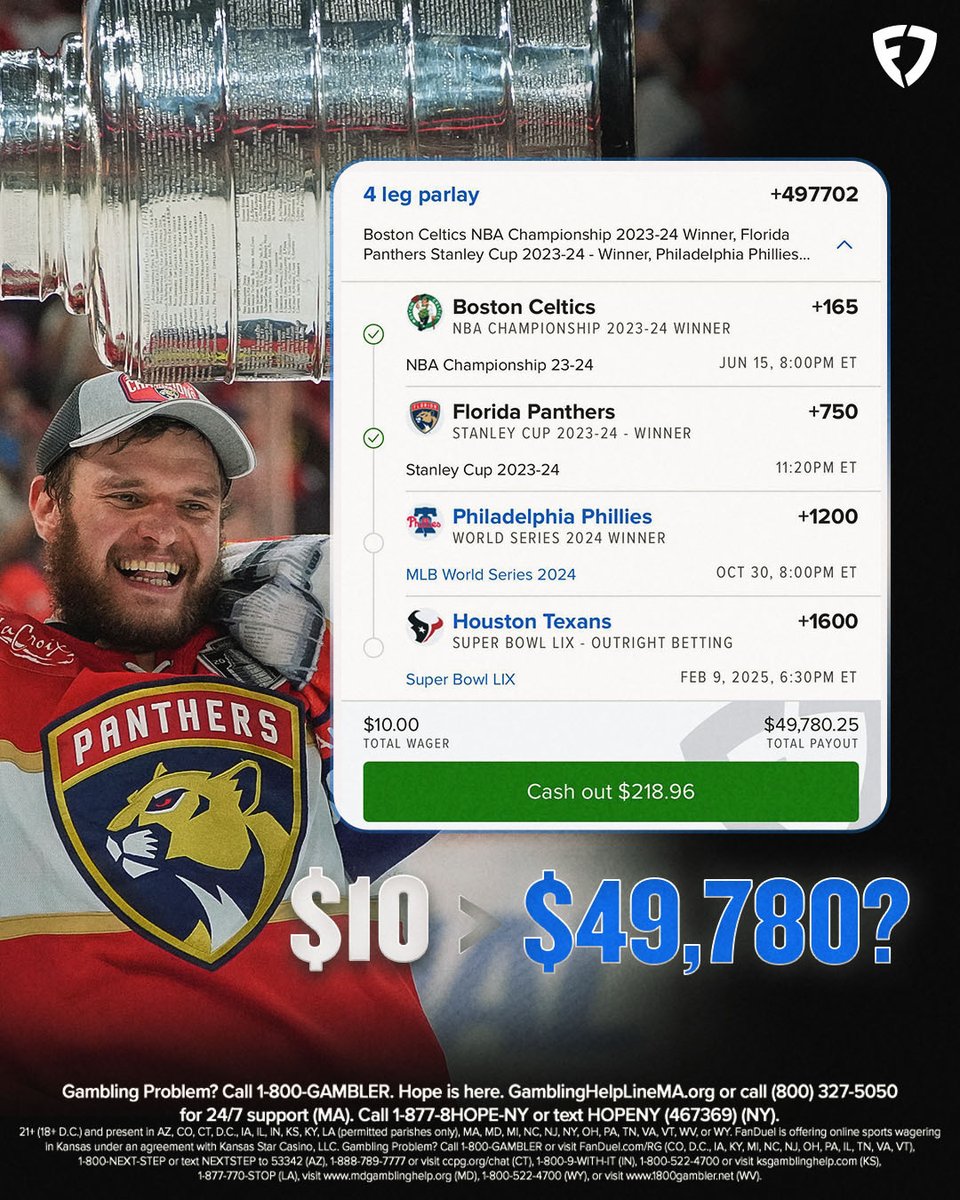 FDSportsbook's tweet photo. 2 legs away from nearly $50K 😱

Should this bettor stay in or cash out? 👀

(via @reedcovitz) https://t.co/mgGaFsZpFA