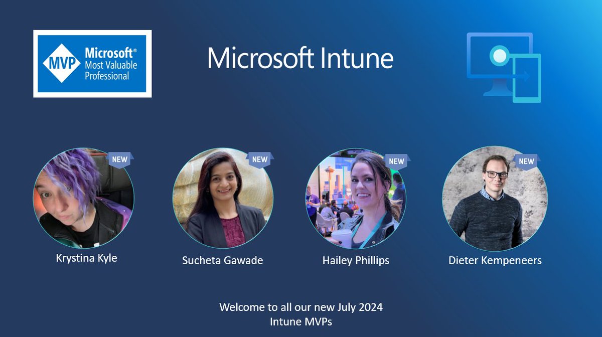 BelaLior's tweet image. Please join me in welcoming our new Microsoft Intune MVPs! We are thrilled to have 4 new members on board, ready to support the community with the transition to Cloud Native, Copilot, and more. #MSIntune #MVPBUZZ