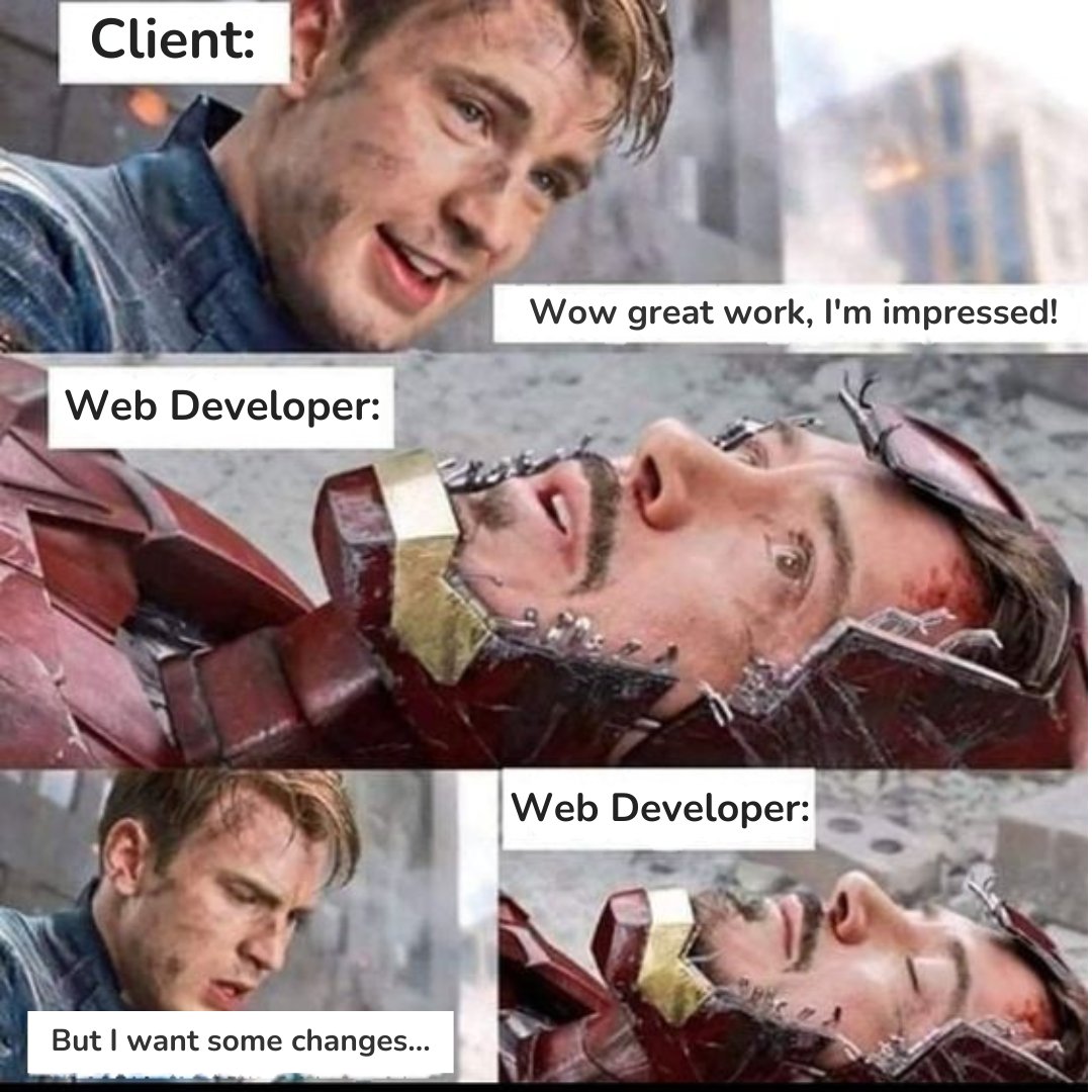 consagous's tweet image. POV: Me refreshing my memory on the definition of 'final' after the client's latest request.
#justwebdevthings #webdevproblems #clientchanges, #neverendingtweaks, #websiteworkinprogress #approvedbutnotreally #Consagous