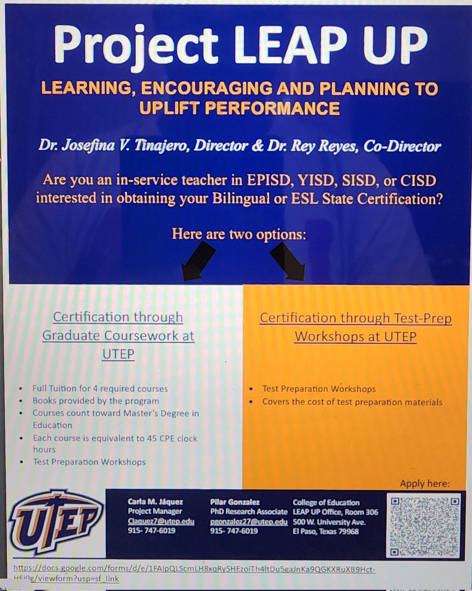 KWright_BMES's tweet photo. I have had the amazing opportunity to participate in this program with @UTEP through #TeamSISD.  They are starting a new cohort.  If interested, see their contact information below. https://t.co/44j3FzmeGt
